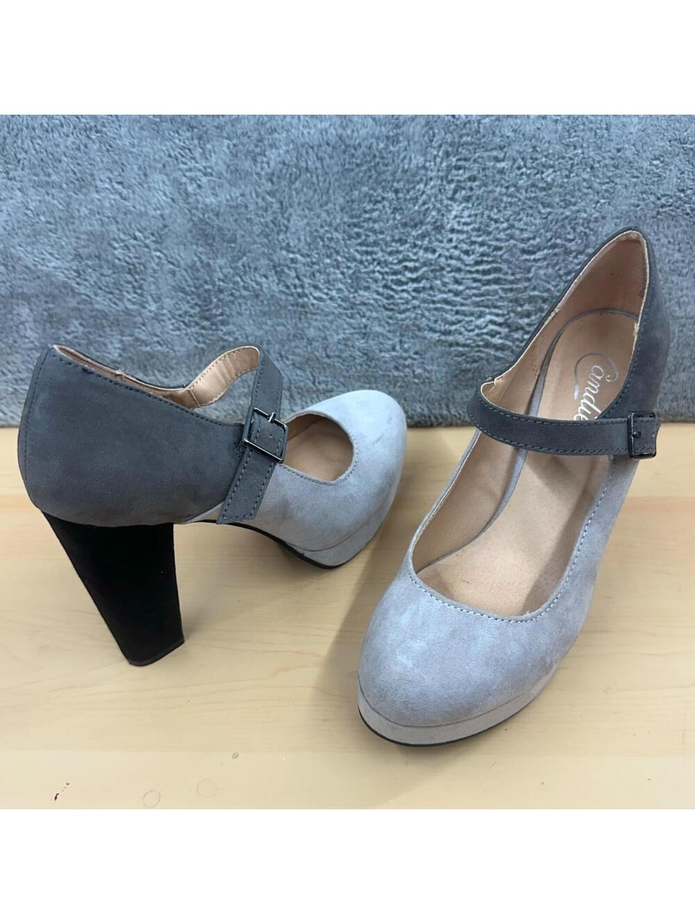 Candie's Mary Jane Pumps in Tri Tone Gray and Black Faux Suede Y2K